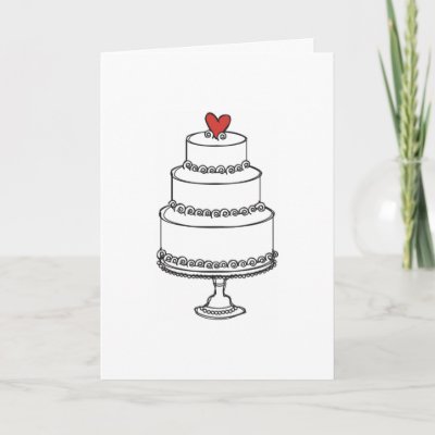 Cute simple black and white penandink drawing of a wedding cake topped 