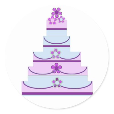 PINK PURPLE AND BLUE WEDDING CAKE FLORAL STICKER SEAL