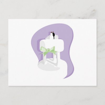 Wedding Cake with Lavender Background and Green Bo Post Cards by 