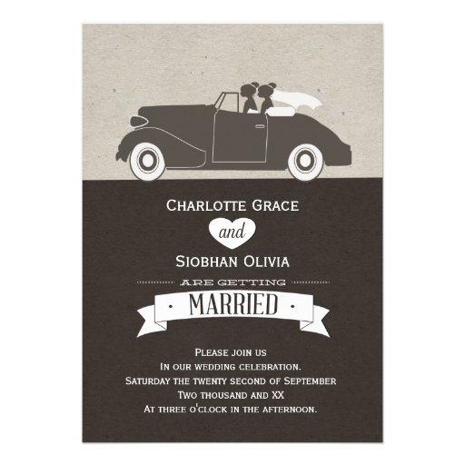 Wedding Car Two Bride Lesbian Wedding Personalized Invite