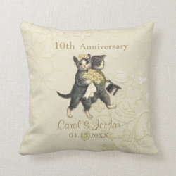 Wedding Cats 10th Anniversary on Ivory- Customize Throw Pillow