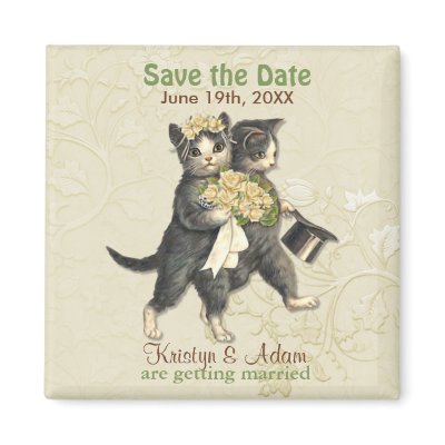 Wedding Cats Save the Date Magnets - Ivory