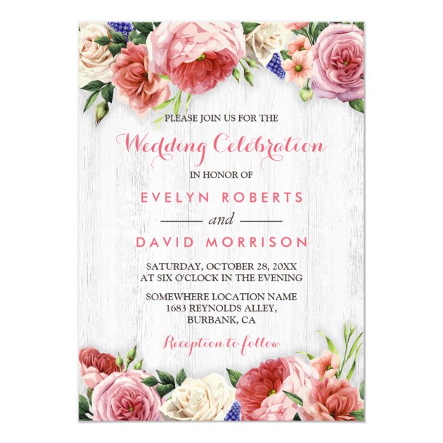 Wedding Celebration Rustic Floral Chic White Wood Card (front side)