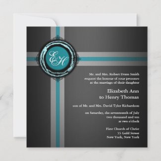 Wedding Ceremony Invitation Grey Turquois Embossed invitation
