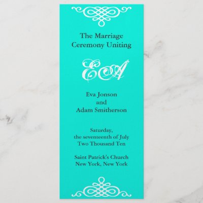 Program  Wedding Ceremony on Wedding Ceremony Program Classic Teal Blue Personalized Invitations By