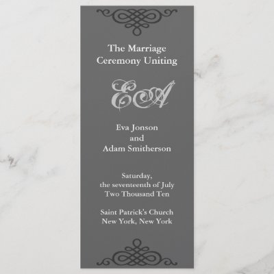 Program  Wedding Ceremony on Wedding Ceremony Program Classic White Charcoal Announcements From
