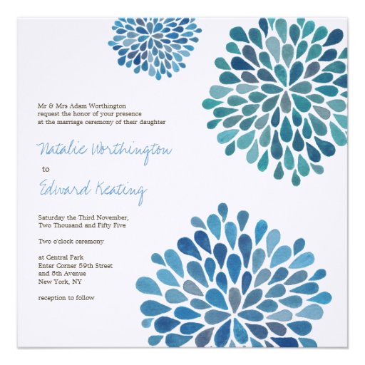 Wedding Cerulean Blue Flower Blooms Invitation