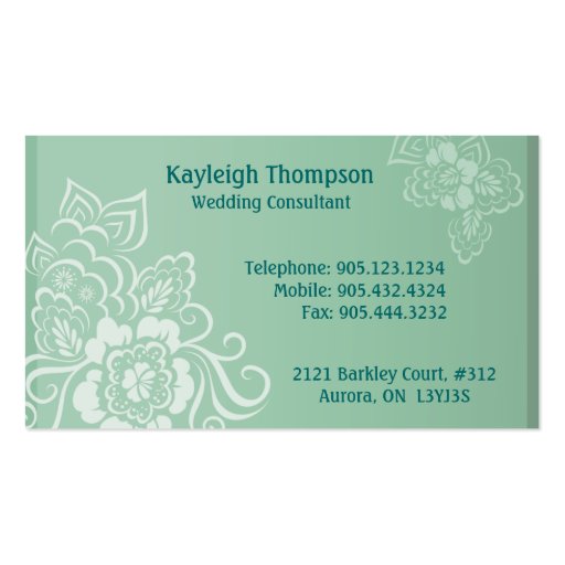 Wedding Consultant - Mint Lace Business Card (back side)