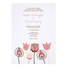 Wedding Coral Chocolate Ivory Funky Flowers Personalized Invitations