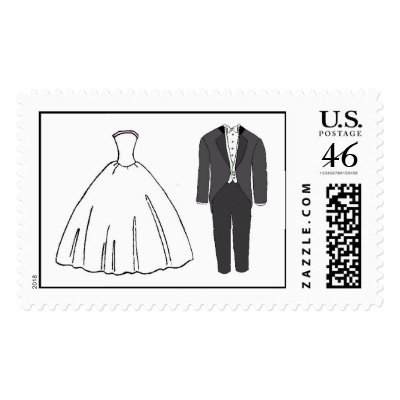 Wedding Couple Outfits! Cute! Postage Stamps