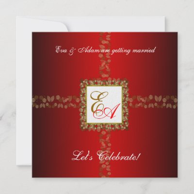 Wedding Couples Shower Invitation Red Gold Leaf by pixibition