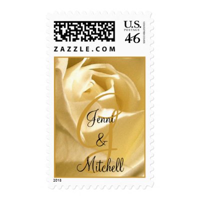 Wedding Cream Rose Gold Monogram Names Stamp