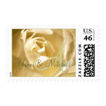 Wedding Cream Rose Green Monogram Names Stamp