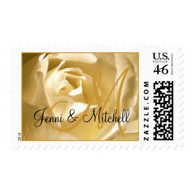 Wedding Cream Rose Monogram Names Stamp