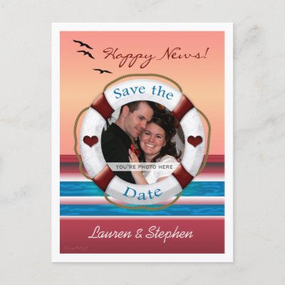 A beautiful cruise wedding'Save the Date' engagement postcard for you to