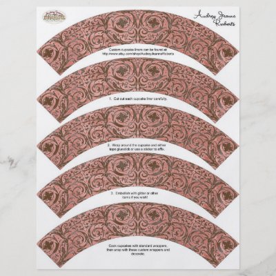 Wedding Cupcake Wrappers Pink Brown Damask Custom Flyer by AudreyJeanne
