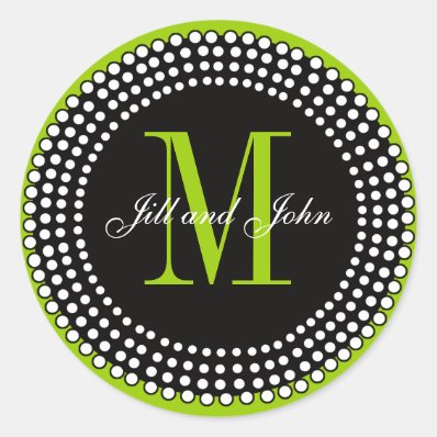 Wedding Custom Monogram & Names Apple Green Label Stickers