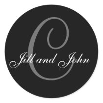 Wedding Custom Monogram & Names Black & Grey Seal Stickers