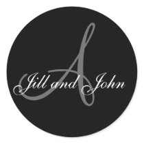 Wedding Custom Monogram & Names Black & Grey Seal Stickers