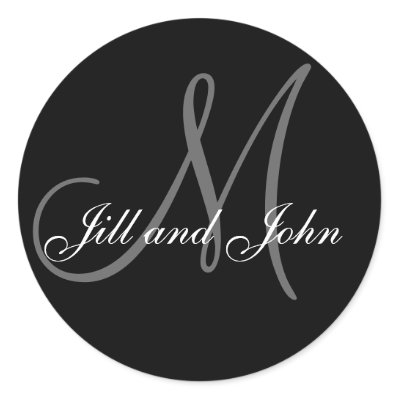 Wedding Custom Monogram & Names Black & Grey Seal Sticker