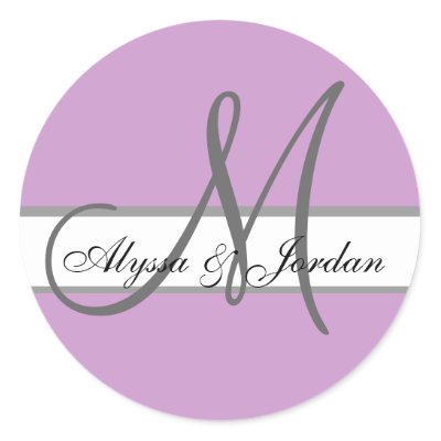 Wedding Custom Monogram Names Purple Grey Seal Sticker by 