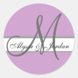 Wedding Custom Monogram & Names Purple & Grey Seal Sticker