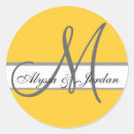Wedding Custom Monogram & Names Yellow & Grey Seal Sticker