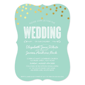 WEDDING cute gold foil confetti bold pastel mint 5x7 Paper Invitation Card
