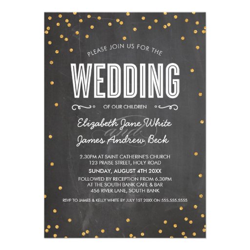 WEDDING cute gold glitter confetti chalkboard gray