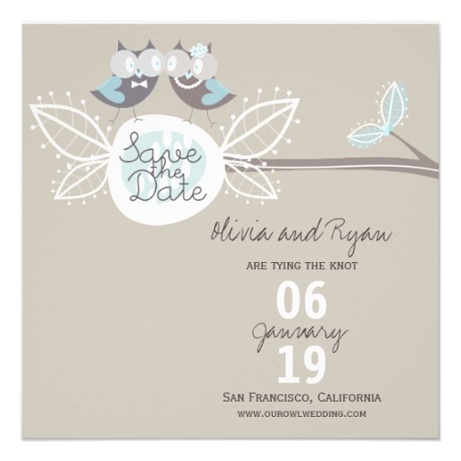 Wedding Cute Owls On Branch Photo Save The Date Personalized Announcements