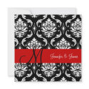 Wedding Damask Monogram Names Black Red Invitation invitation