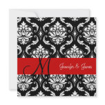Wedding Damask Monogram Names Black Red Invitation
