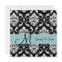 Wedding Damask Monogram Names Blue Invitation invitation