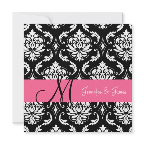 Wedding Damask Monogram Names Pink Invitation invitation