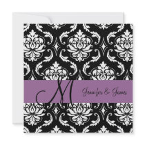 Wedding Damask Monogram Names Plum Invitation