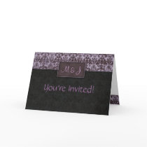 Wedding Damask Purple Black Invitation Card