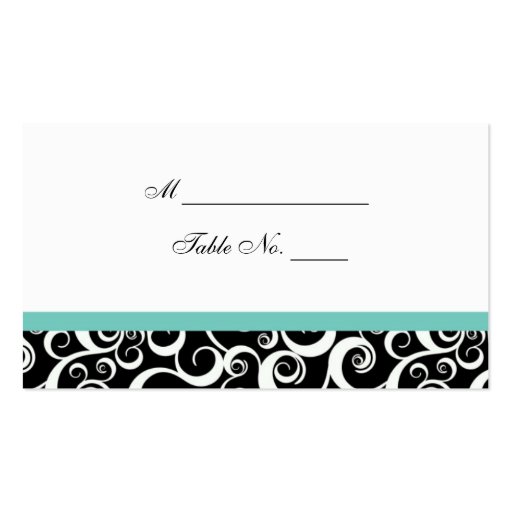 Wedding Damask Swirls Table Place Card in Aqua Business Card Templates (front side)
