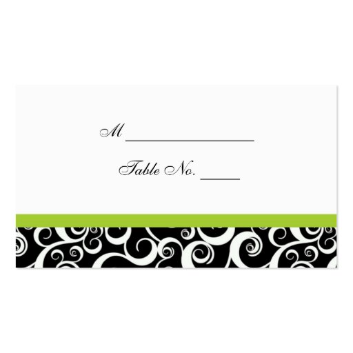 Wedding Damask Swirls Table Place Card in Green Business Cards (front side)