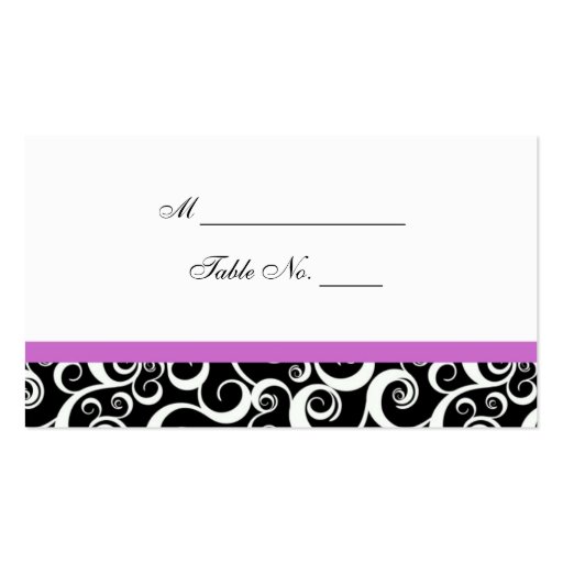 Wedding Damask Swirls Table Place Card in Purple Business Card Template (front side)