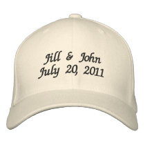 Wedding Date Couple Names Announcement Ivory Hat embroidered hats