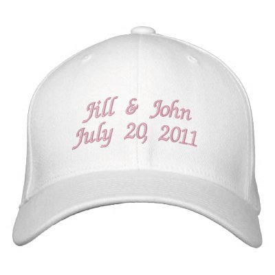 Wedding Date Couple Names Announcement Pink Hat Embroidered Hat by MonogramGalleryGifts