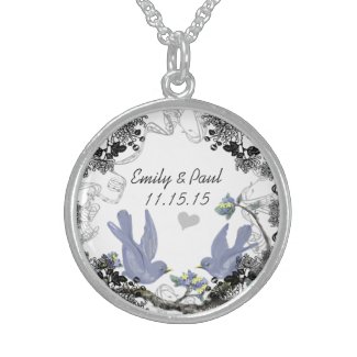 Wedding Date Vintage Birds Anniversary Necklace necklace
