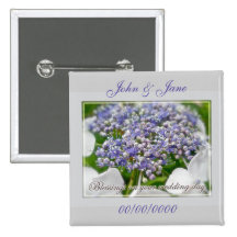 Wedding Day Blessings Blue Lace Hydrangea Pinback Buttons