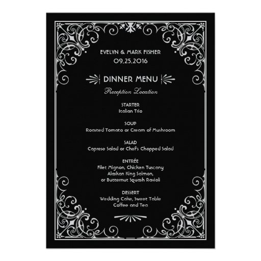 Wedding Dinner Menu Cards | Art Deco Style