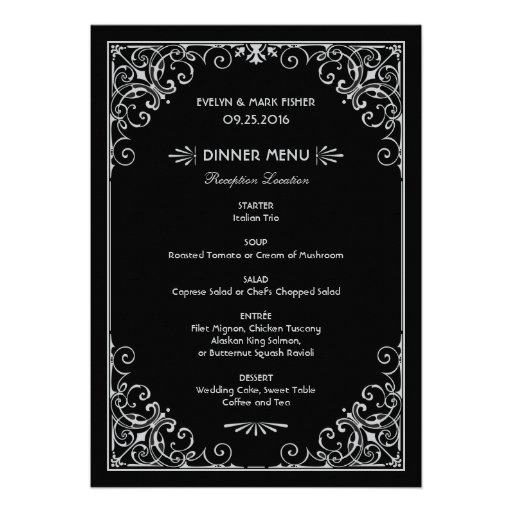 Wedding Dinner Menu Cards | Art Deco Style (front side)