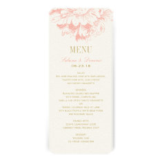 Wedding Dinner Menu Cards | Coral Floral Peony