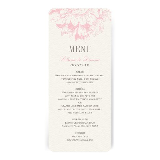 Wedding Dinner Menu Cards Pink Floral Peony Invitations Zazzle