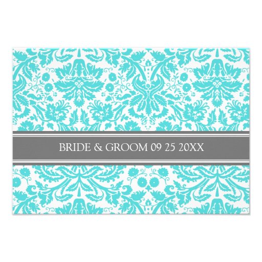 Wedding Direction Cards Aqua Grey Damask