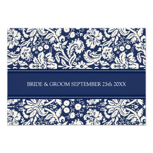 Wedding Direction Cards Blue Damask