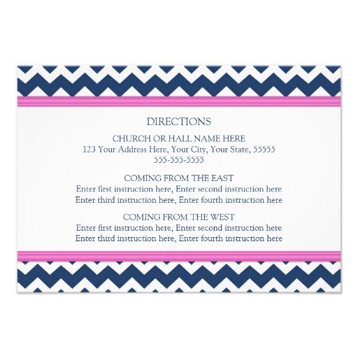Wedding Direction Cards Blue Hot Pink Chevron